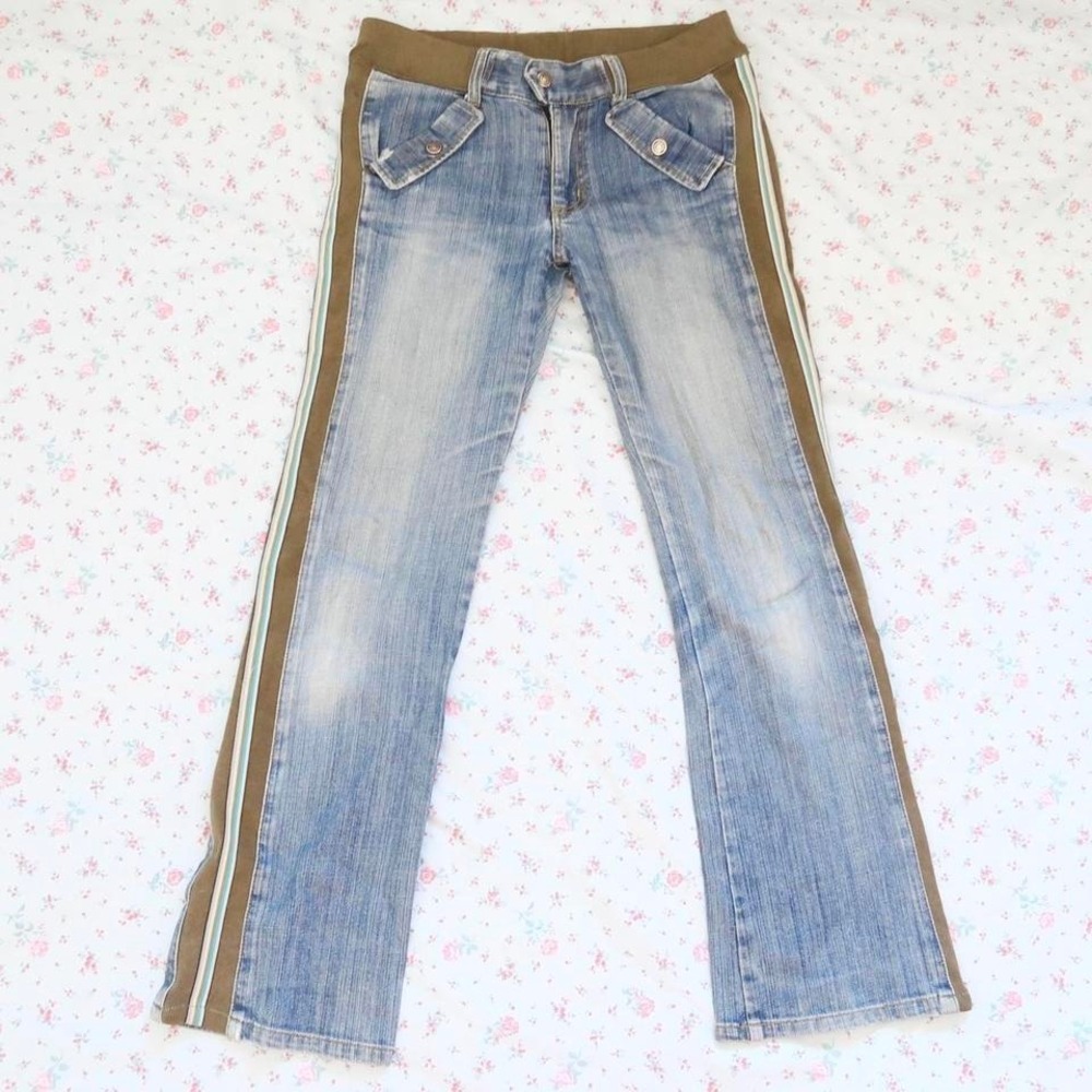 contrast side stripe flare jeans retro y2k